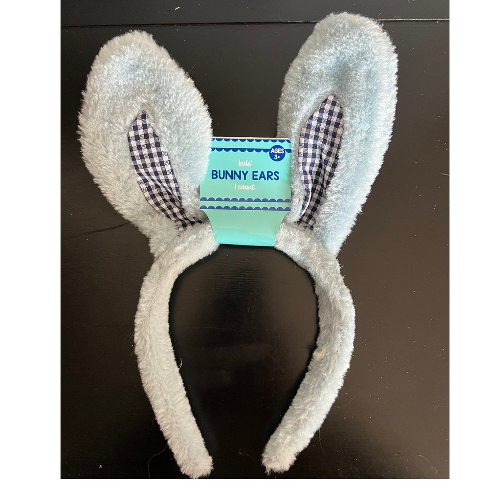 Made For Retail Bunny Ears Kids O/S Blue Brand New Gingham Easter Headband
